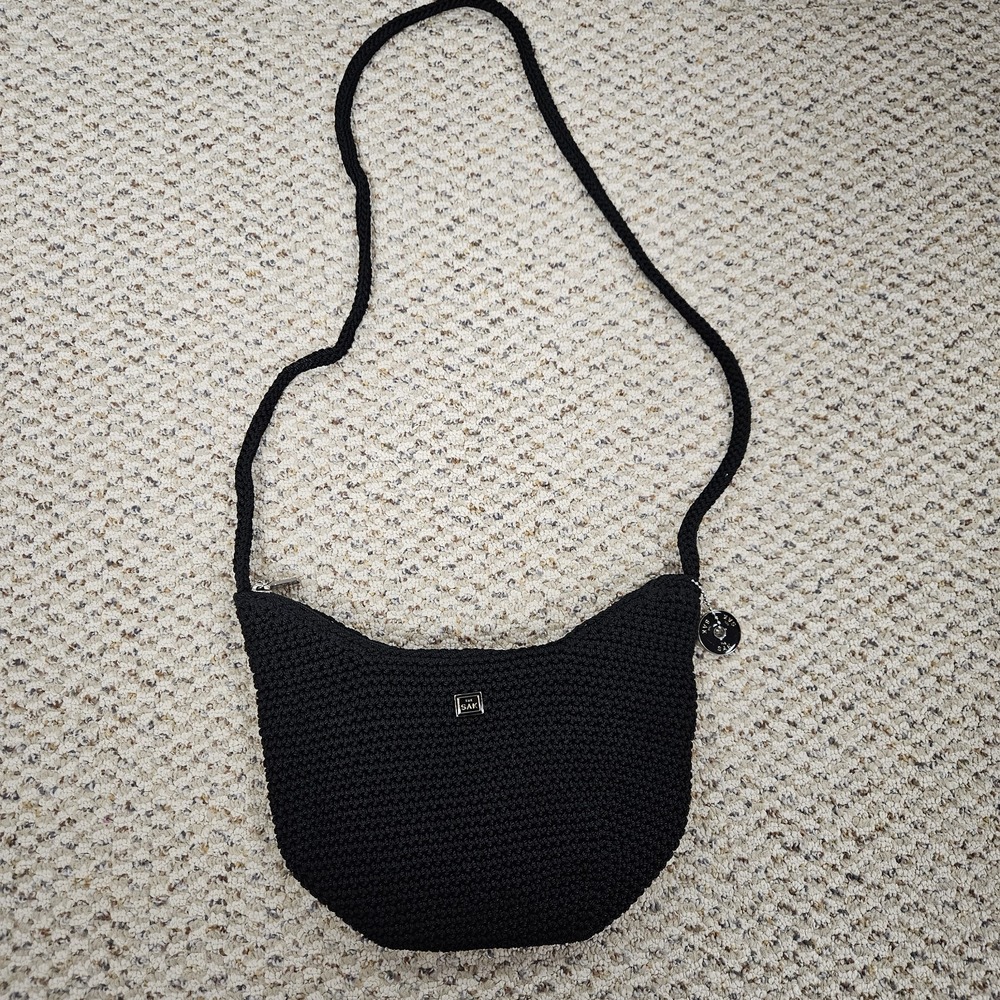The Sak Mini Bag Black Crocheted - Y2K Small Baguette Purse Shoulder Bag